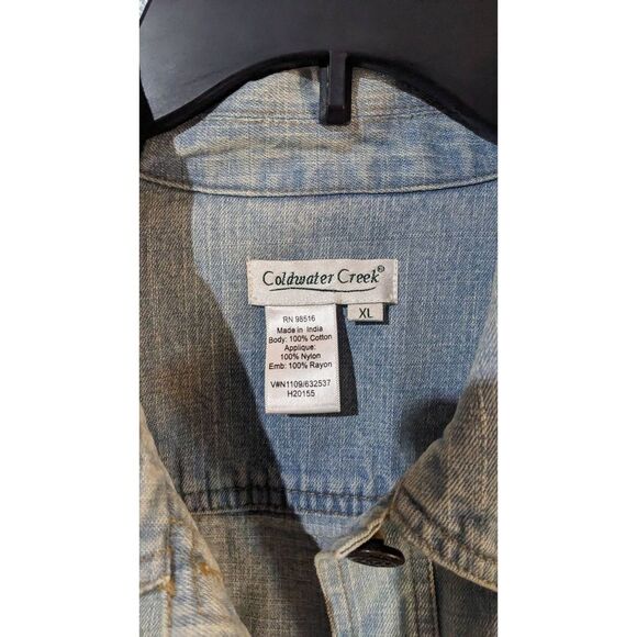 Coldwater Creek Light Blue Denim Jacket with Tan Appliqués - Picture 8 of 11